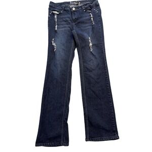 Arco Iris Straight Jeans Juniors 11 Blue Wash Mid‎ Rise Distressed Stretch 32x32